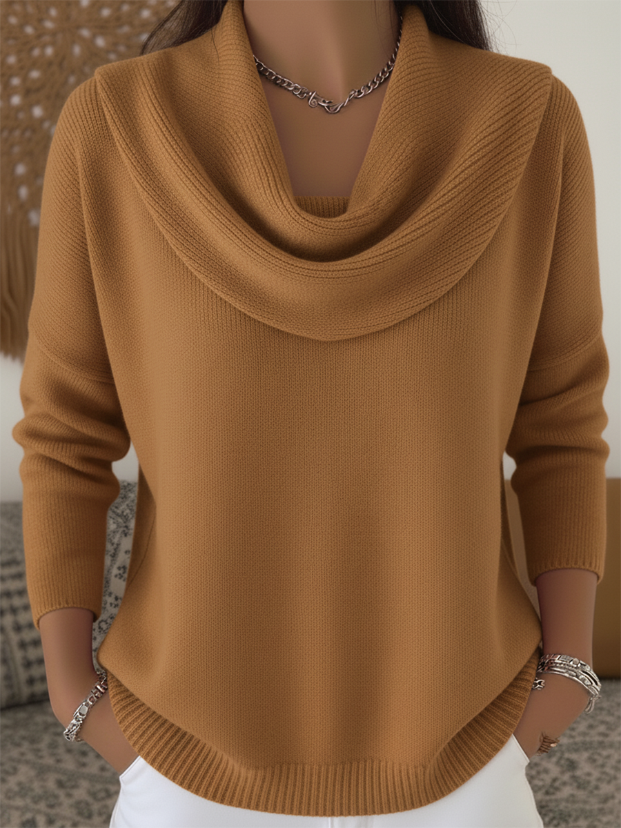 Women's Soft and Elegant Solid Color Ruffled Collar Sweater Top