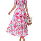 ⏰Summer Hot Sale 50% OFF💃Women's Floral Square Neck Puff Short Sleeve Smocked Tiered Dress