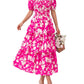⏰Summer Hot Sale 50% OFF💃Women's Floral Square Neck Puff Short Sleeve Smocked Tiered Dress