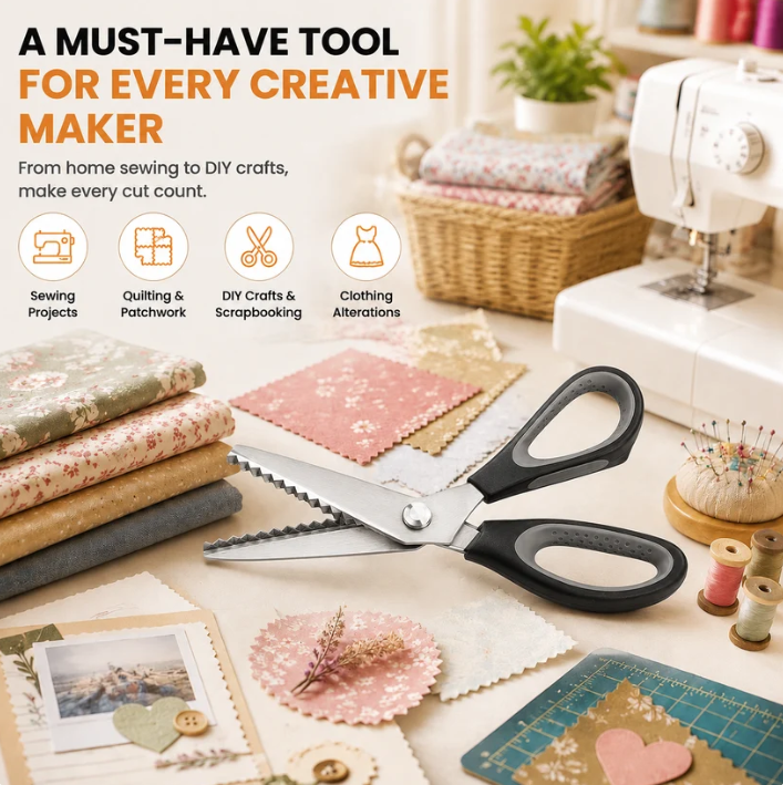 🥳2026 HOT SALE🥳💞50K+ SOLD! ✂️🧵 50% OFF! Serrated Sewing Scissors – zigzag blades stop fabric fraying. Ultra-sharp stainless steel cuts clean to the tip – perfect for quilting, sewing & crafts! 🪡✨