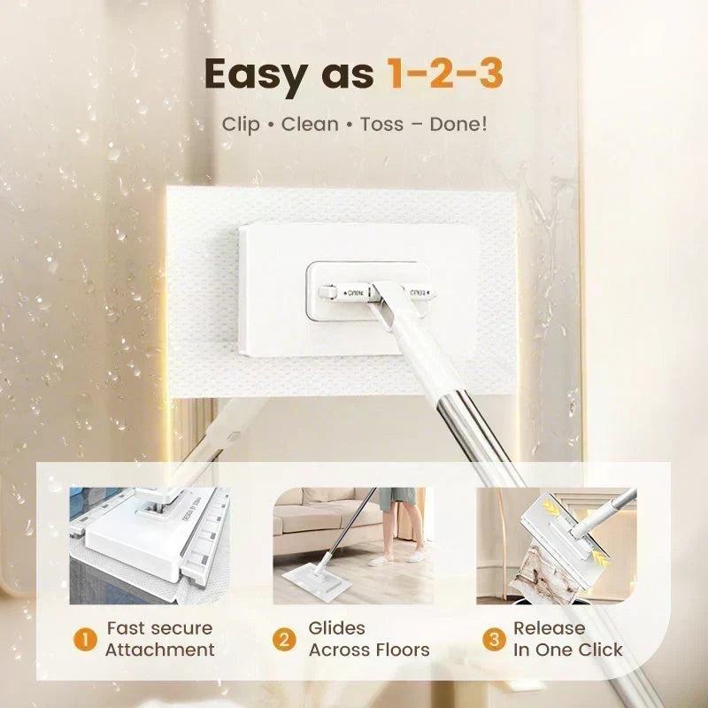 🧹50% OFF NOW! Auto-Clamp Flat Mop with Stainless Steel Extended Handle – One-Click Release Floor Mop, Works With Old Towels, Reusable Mop for Household Hard Surface Cleaning