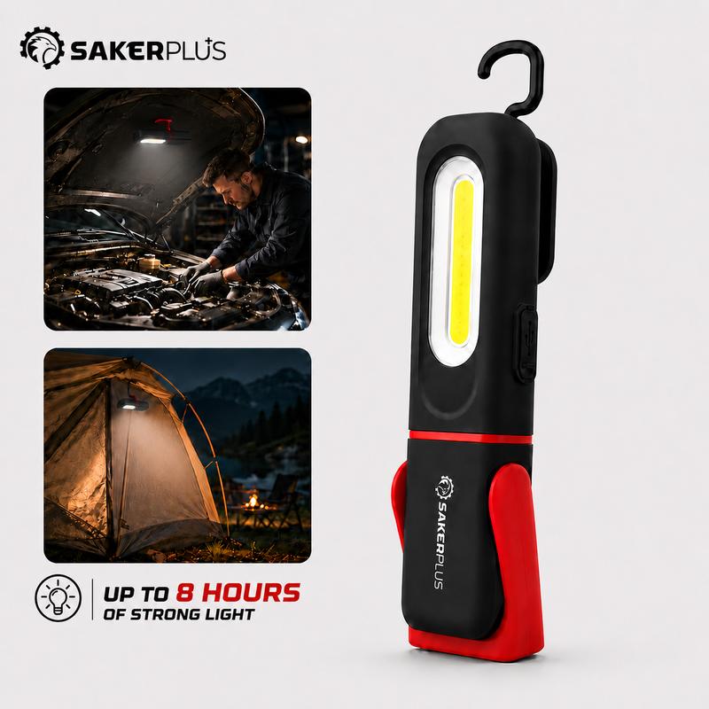 🔥 Rechargeable Work Light, 3000LM COB LED Magnetic Mechanic Light with 360° Swivel Hook, 180° Adjustable Stand, Flashlight Mode, USB-C Charging, IP54 Water-Resistant for Car Repair, Garage & Camping