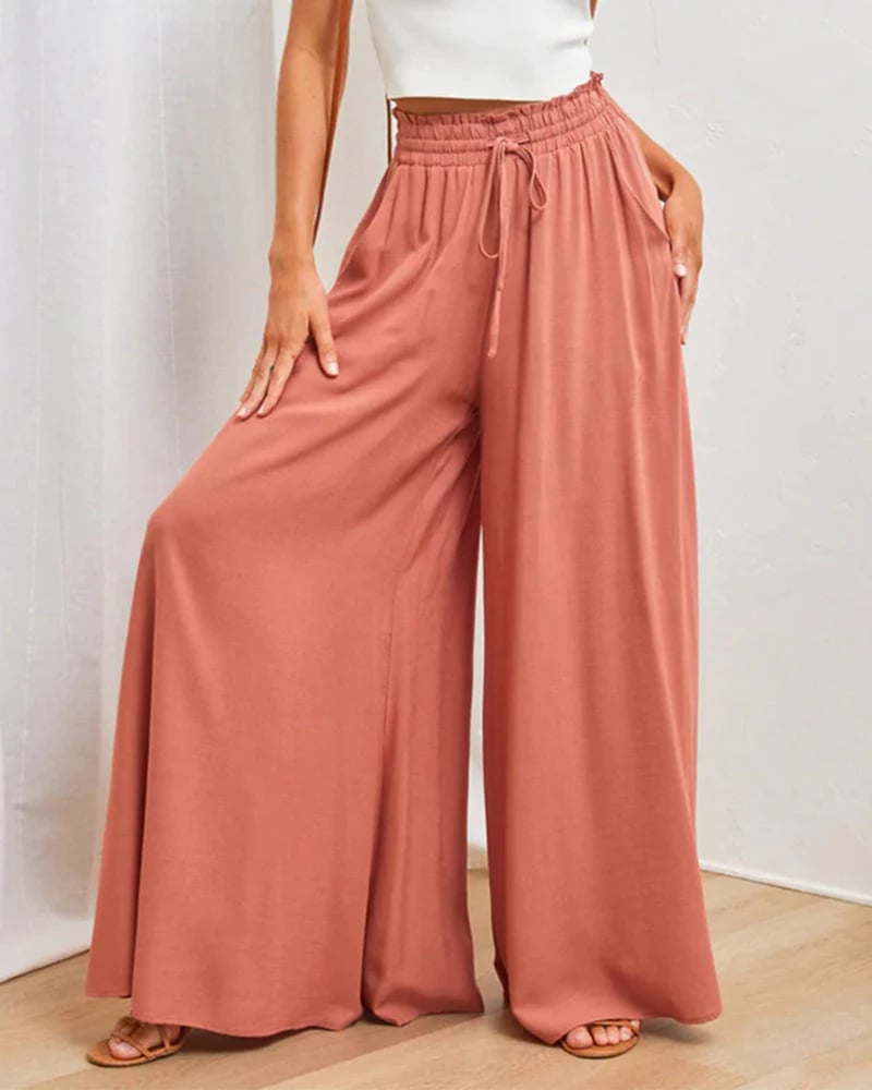 👖 50% OFF NOW! ✨ Solid-Color Wide-Leg High-Waisted Pants – Cotton Blend, Loose Fit & Adjustable Drawstring 🌿