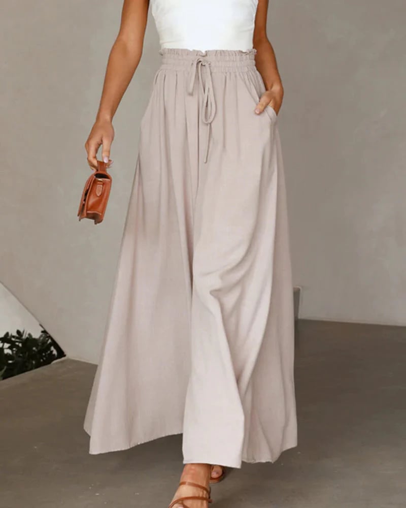 👖 50% OFF NOW! ✨ Solid-Color Wide-Leg High-Waisted Pants – Cotton Blend, Loose Fit & Adjustable Drawstring 🌿