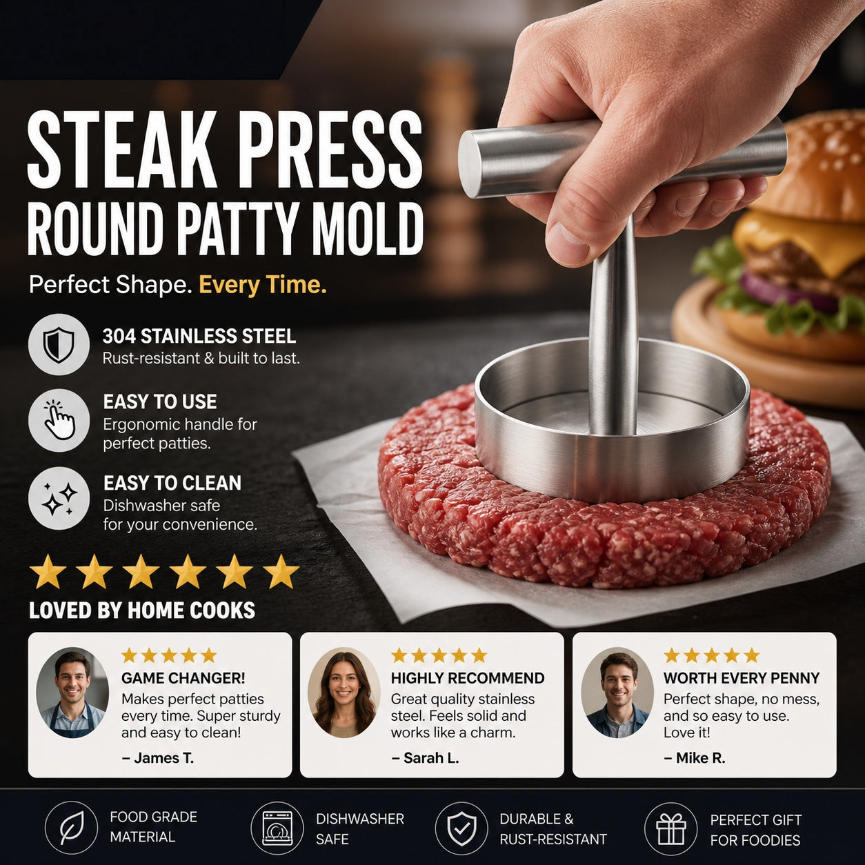 🍔 Perfectly Pressed Patties Every Time – 304 Stainless Steel Burger Maker. 50% Off. UK Stock