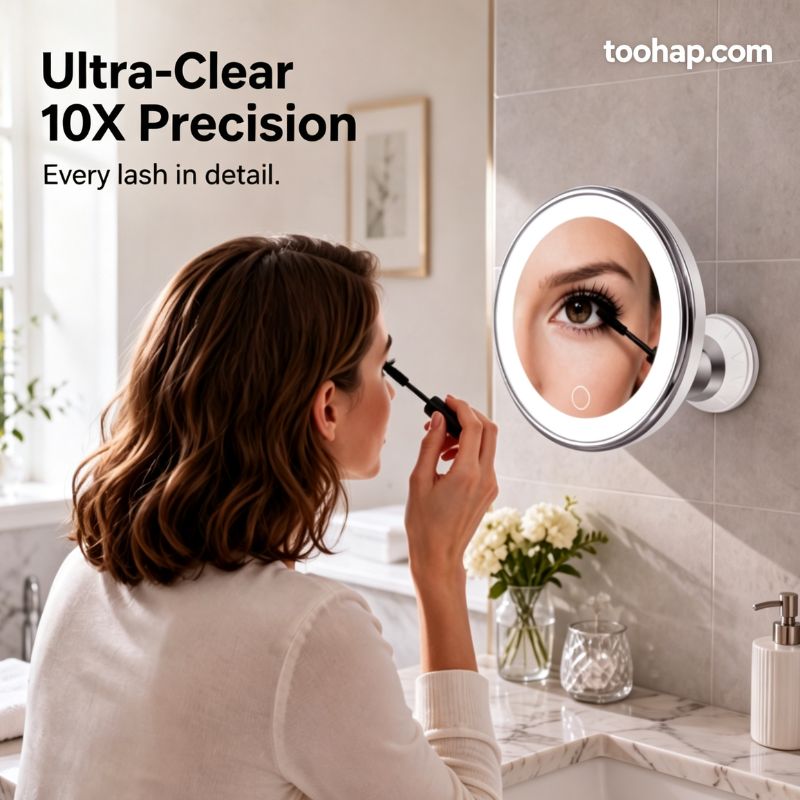 ⏳🔥LIMITED-TIME 50% OFF! ⏰💄10X Magnifying LED Makeup Mirror, Suction Mounted Illuminated Mirror For Skincare & Cosmetic Application💄