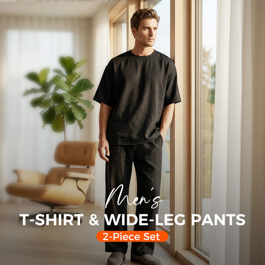 🥳SUMMER HOT SALE🥳💞50K+ SOLD!💥50% OFF! 🔥Men's T-Shirt & Wide-Leg Pants 2-Piece Set