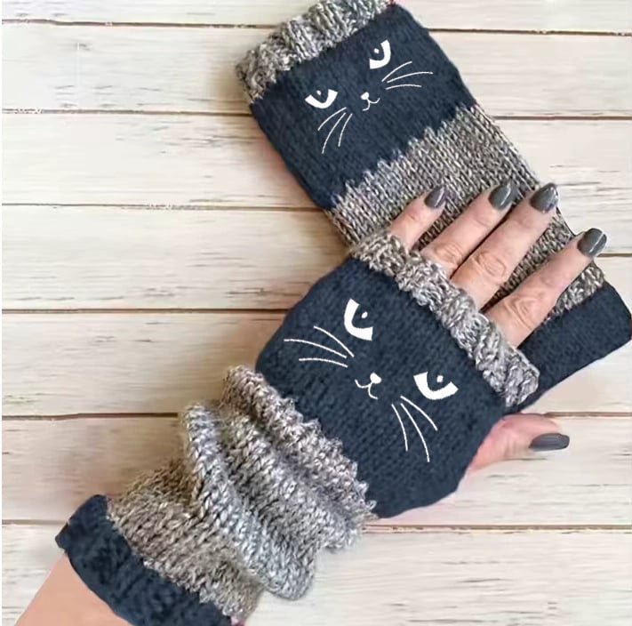 ⚡⚡Christmas Hot Sale 50% OFF!🔥Warm and Cuddly🧤Women's Knitted Fingerless Gloves with Cute Cat Pattern🐱