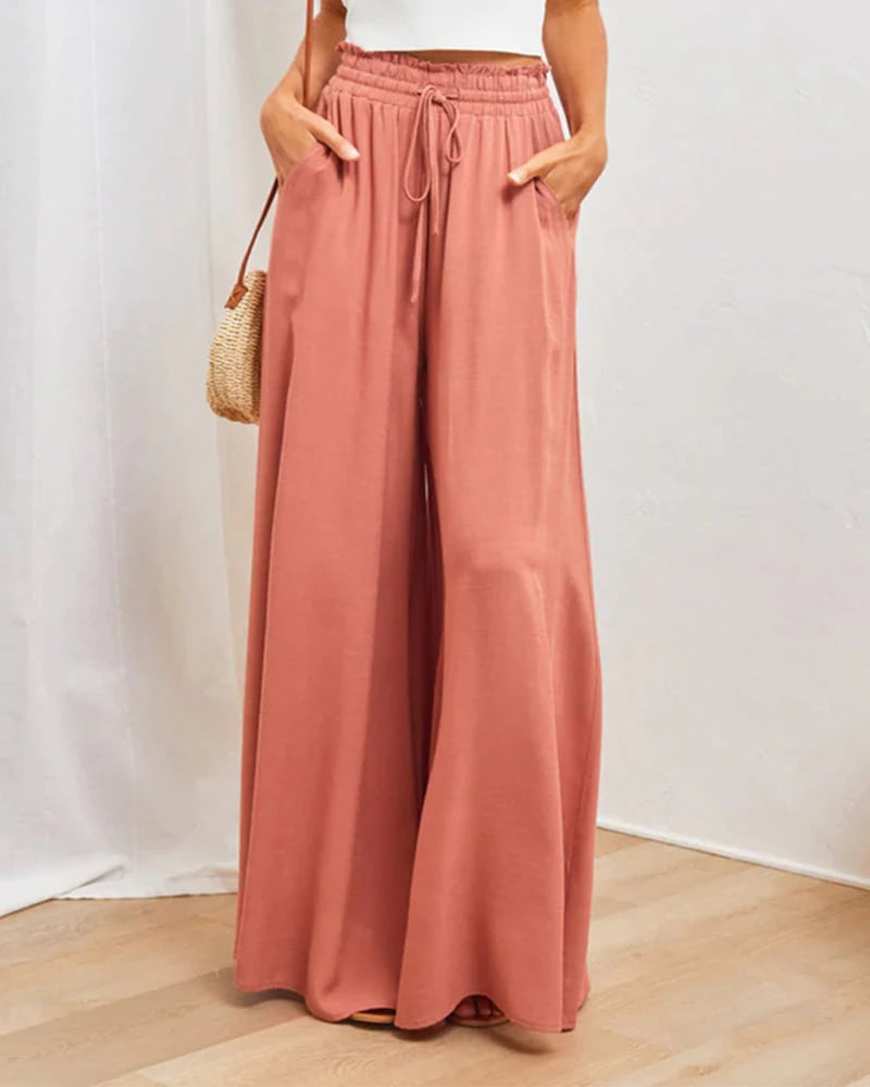👖 50% OFF NOW! ✨ Solid-Color Wide-Leg High-Waisted Pants – Cotton Blend, Loose Fit & Adjustable Drawstring 🌿