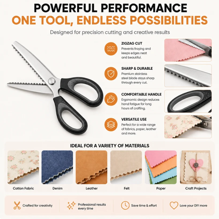 🥳2026 HOT SALE🥳💞50K+ SOLD! ✂️🧵 50% OFF! Serrated Sewing Scissors – zigzag blades stop fabric fraying. Ultra-sharp stainless steel cuts clean to the tip – perfect for quilting, sewing & crafts! 🪡✨