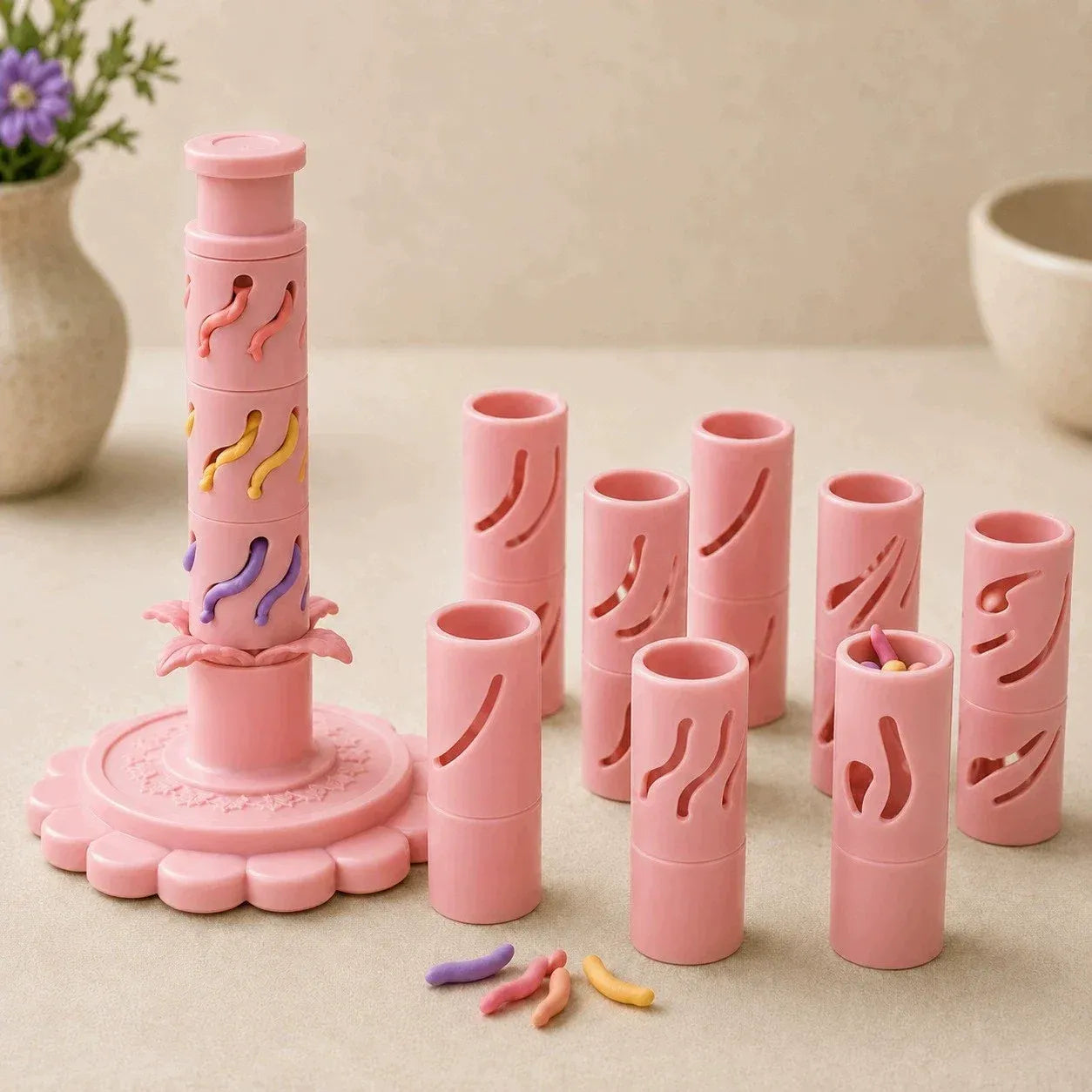 ⏳50% OFF – 🌸 Beginner-Friendly Clay Bloom Maker Set | Reusable 3D-Printed Flower Shaping Tool with Interchangeable Sleeves & 24-Color Modeling Clay Included ✨