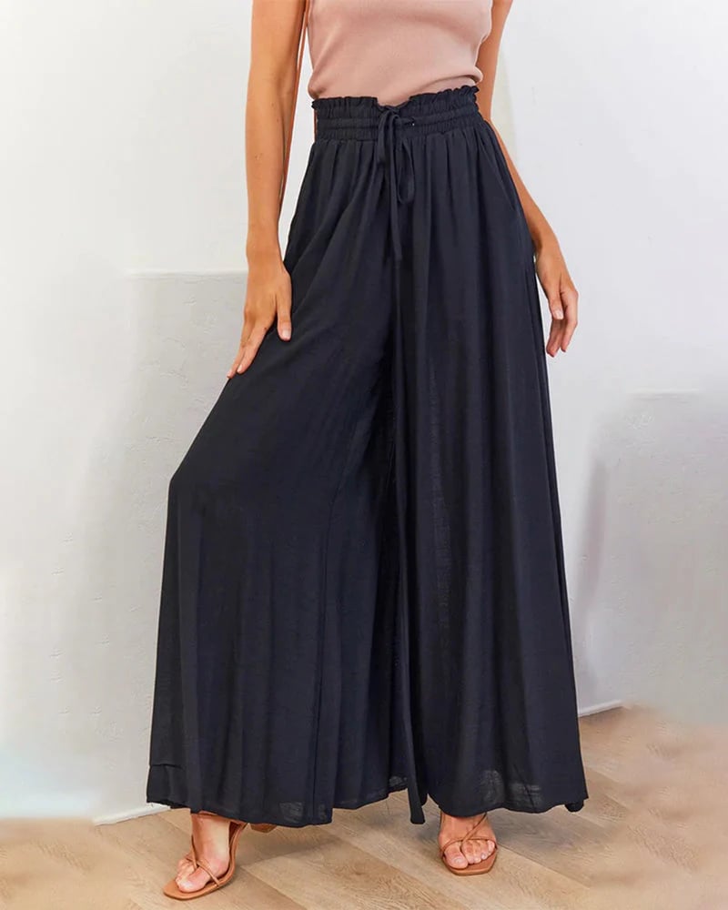 👖 50% OFF NOW! ✨ Solid-Color Wide-Leg High-Waisted Pants – Cotton Blend, Loose Fit & Adjustable Drawstring 🌿