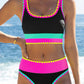 ⏳🔥50% OFF & Free Shipping🔥 ⏰Color Block Patchwork Nylon Sporty 3-Piece Bikini Set - High Waisted & Tummy Control Swimsuit👙🌈