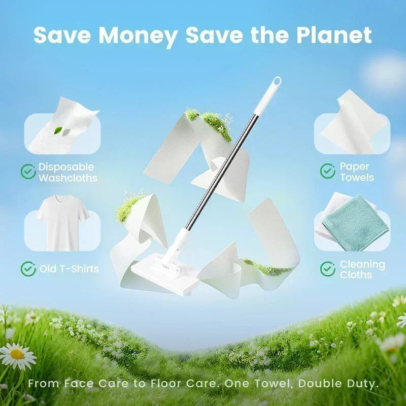 🧹50% OFF NOW! Auto-Clamp Flat Mop with Stainless Steel Extended Handle – One-Click Release Floor Mop, Works With Old Towels, Reusable Mop for Household Hard Surface Cleaning