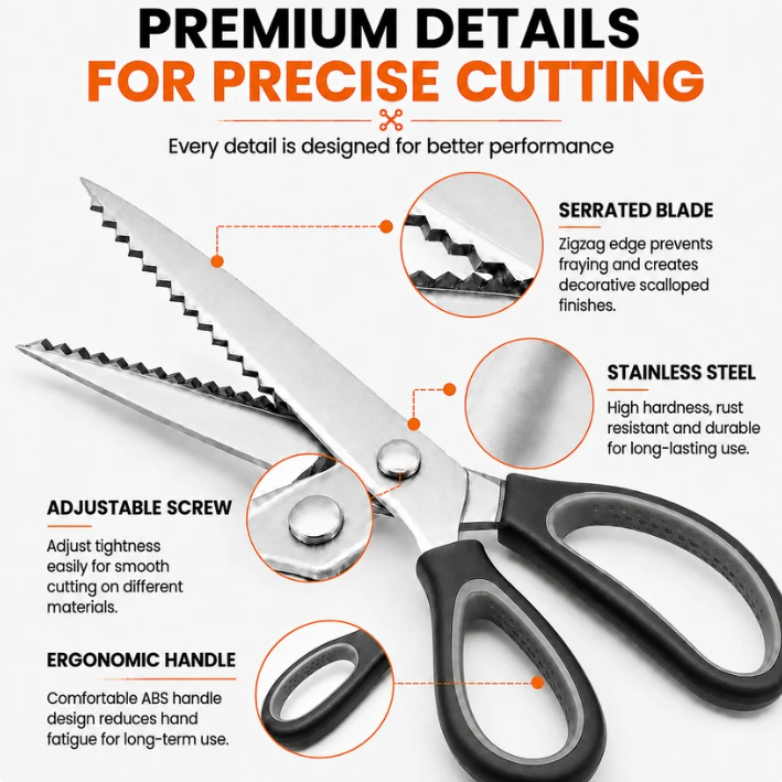 🥳2026 HOT SALE🥳💞50K+ SOLD! ✂️🧵 50% OFF! Serrated Sewing Scissors – zigzag blades stop fabric fraying. Ultra-sharp stainless steel cuts clean to the tip – perfect for quilting, sewing & crafts! 🪡✨