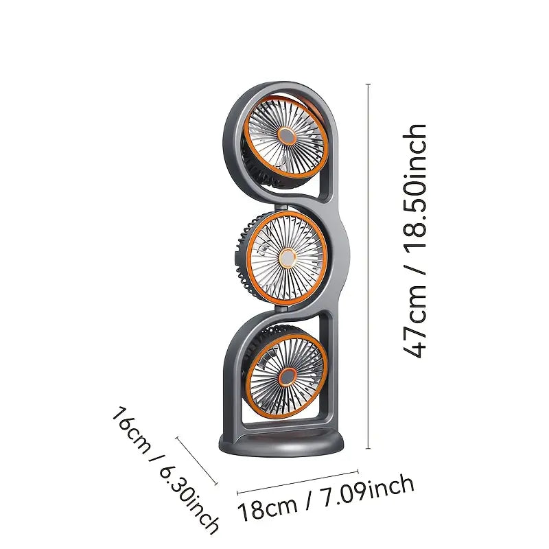 3-Head USB Desk Fan, 720° Air Circulation Cooling Fan with 5-Speed Wind, Ultra-Quiet for Bedroom/Office/Camping, Portable Rechargeable Battery Mini Air Cooler, Perfect Thanksgiving/Christmas/Halloween Gift for Home Travel, Rechargeable Personal Fan