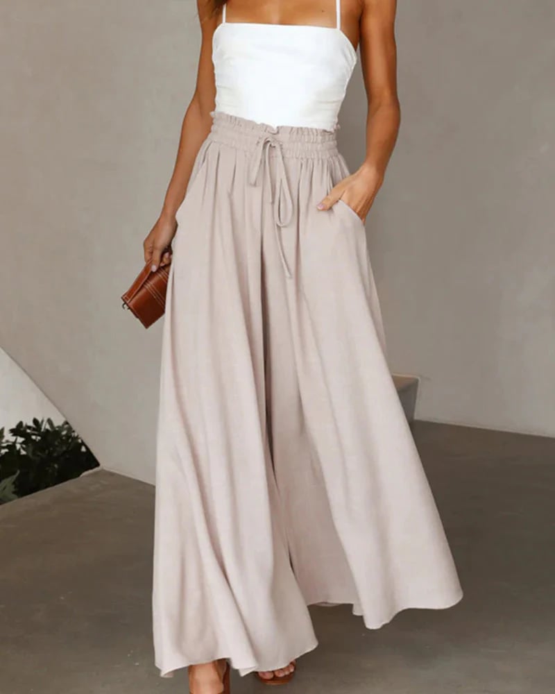 👖 50% OFF NOW! ✨ Solid-Color Wide-Leg High-Waisted Pants – Cotton Blend, Loose Fit & Adjustable Drawstring 🌿
