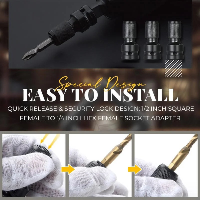 📢📢50% OFF !! ⏰ 1/4" Hex Shank Socket Converter – 1/2" to 1/4", Quick Release ⚙️