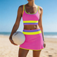 ⏳🔥50% OFF & Free Shipping🔥 ⏰Color Block Patchwork Nylon Sporty 3-Piece Bikini Set - High Waisted & Tummy Control Swimsuit👙🌈