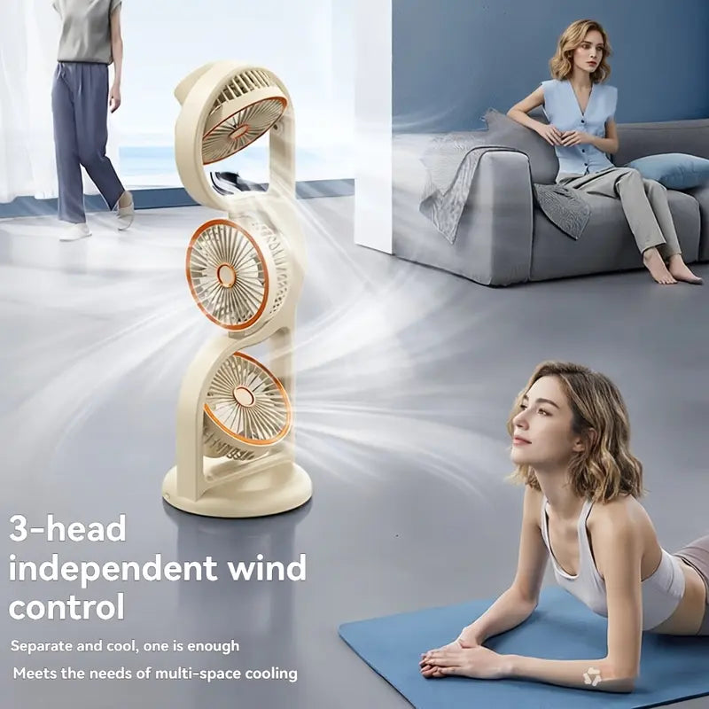 3-Head USB Desk Fan, 720° Air Circulation Cooling Fan with 5-Speed Wind, Ultra-Quiet for Bedroom/Office/Camping, Portable Rechargeable Battery Mini Air Cooler, Perfect Thanksgiving/Christmas/Halloween Gift for Home Travel, Rechargeable Personal Fan