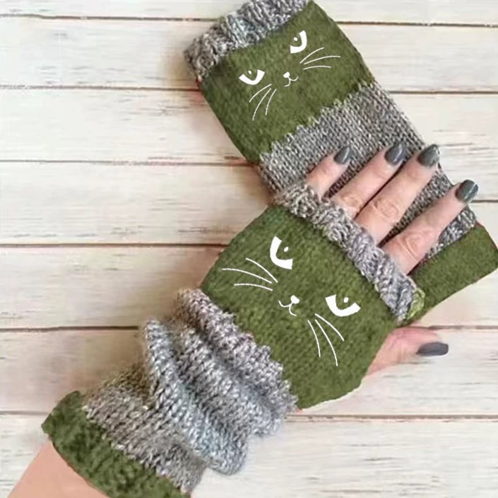 ⚡⚡Christmas Hot Sale 50% OFF!🔥Warm and Cuddly🧤Women's Knitted Fingerless Gloves with Cute Cat Pattern🐱