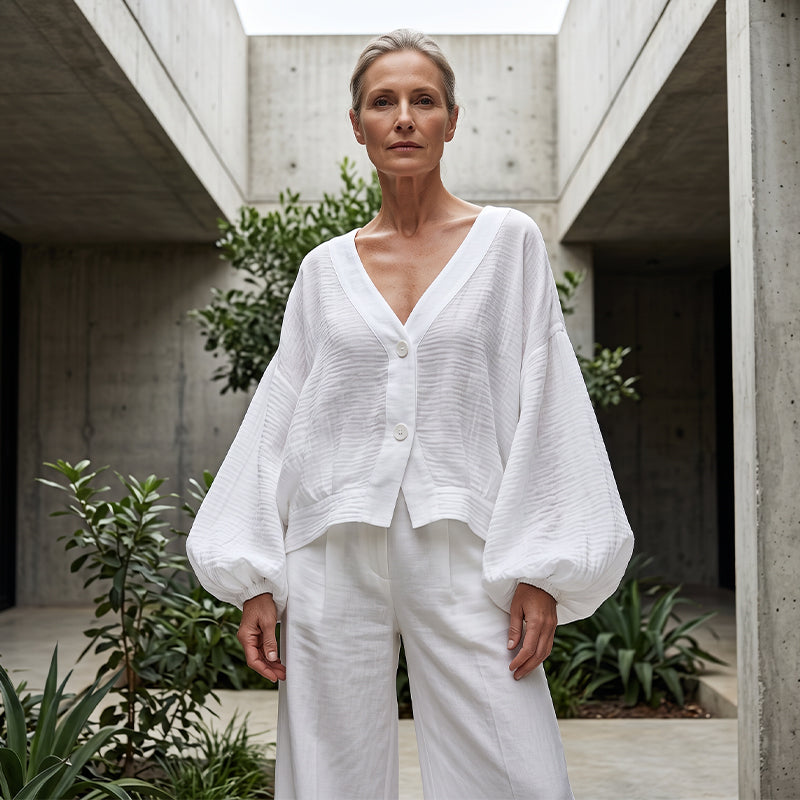 👕 LIMITED-TIME 50% OFF! ✨ Women's Lightweight Sun Protection Shirt – Deep V-Neck, Lantern Sleeves, Sheer Layer ☀️