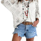 🔥Summer Hot Sale-50% Off!!💕Womens Bohemian-Inspired Beige Crochet Top with V-Neck