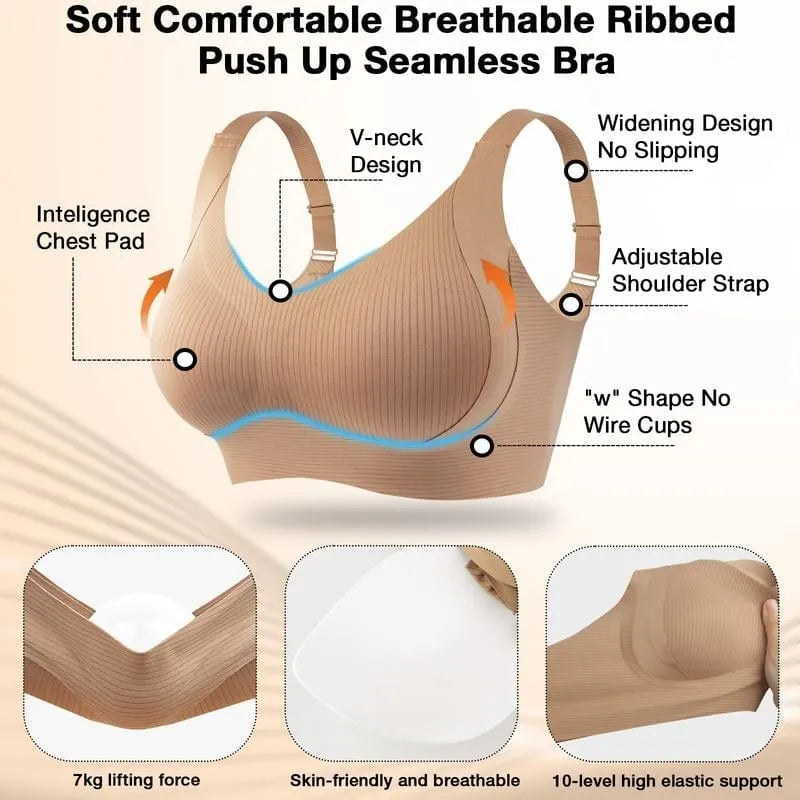 🎁HOT SALE!💕Subtle Striped Seamless Bra with W-Support – Comfort & Style!