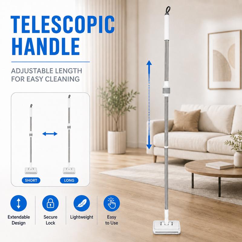 🧹50% OFF NOW! Auto-Clamp Flat Mop with Stainless Steel Extended Handle – One-Click Release Floor Mop, Works With Old Towels, Reusable Mop for Household Hard Surface Cleaning