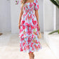 ⏰Summer Hot Sale 50% OFF💃Women's Floral Square Neck Puff Short Sleeve Smocked Tiered Dress
