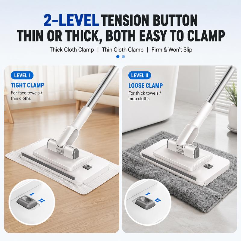 🧹50% OFF NOW! Auto-Clamp Flat Mop with Stainless Steel Extended Handle – One-Click Release Floor Mop, Works With Old Towels, Reusable Mop for Household Hard Surface Cleaning