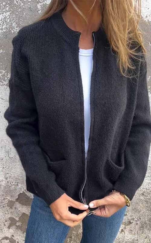 🔥HOT SALE - Round Neck Zipper Knitted Jacket