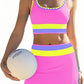 ⏳🔥50% OFF & Free Shipping🔥 ⏰Color Block Patchwork Nylon Sporty 3-Piece Bikini Set - High Waisted & Tummy Control Swimsuit👙🌈