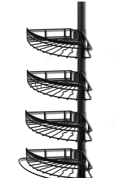 Adjustable 4‑Tier Shower Caddy – 105‑305cm, Corner Telescopic, with Towel Bar, Black