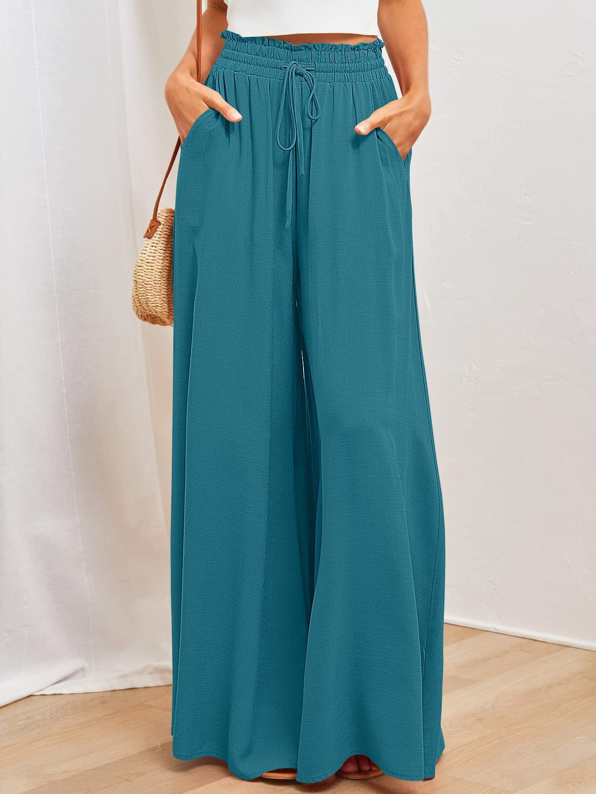 👖 50% OFF NOW! ✨ Solid-Color Wide-Leg High-Waisted Pants – Cotton Blend, Loose Fit & Adjustable Drawstring 🌿