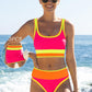 ⏳🔥50% OFF & Free Shipping🔥 ⏰Color Block Patchwork Nylon Sporty 3-Piece Bikini Set - High Waisted & Tummy Control Swimsuit👙🌈
