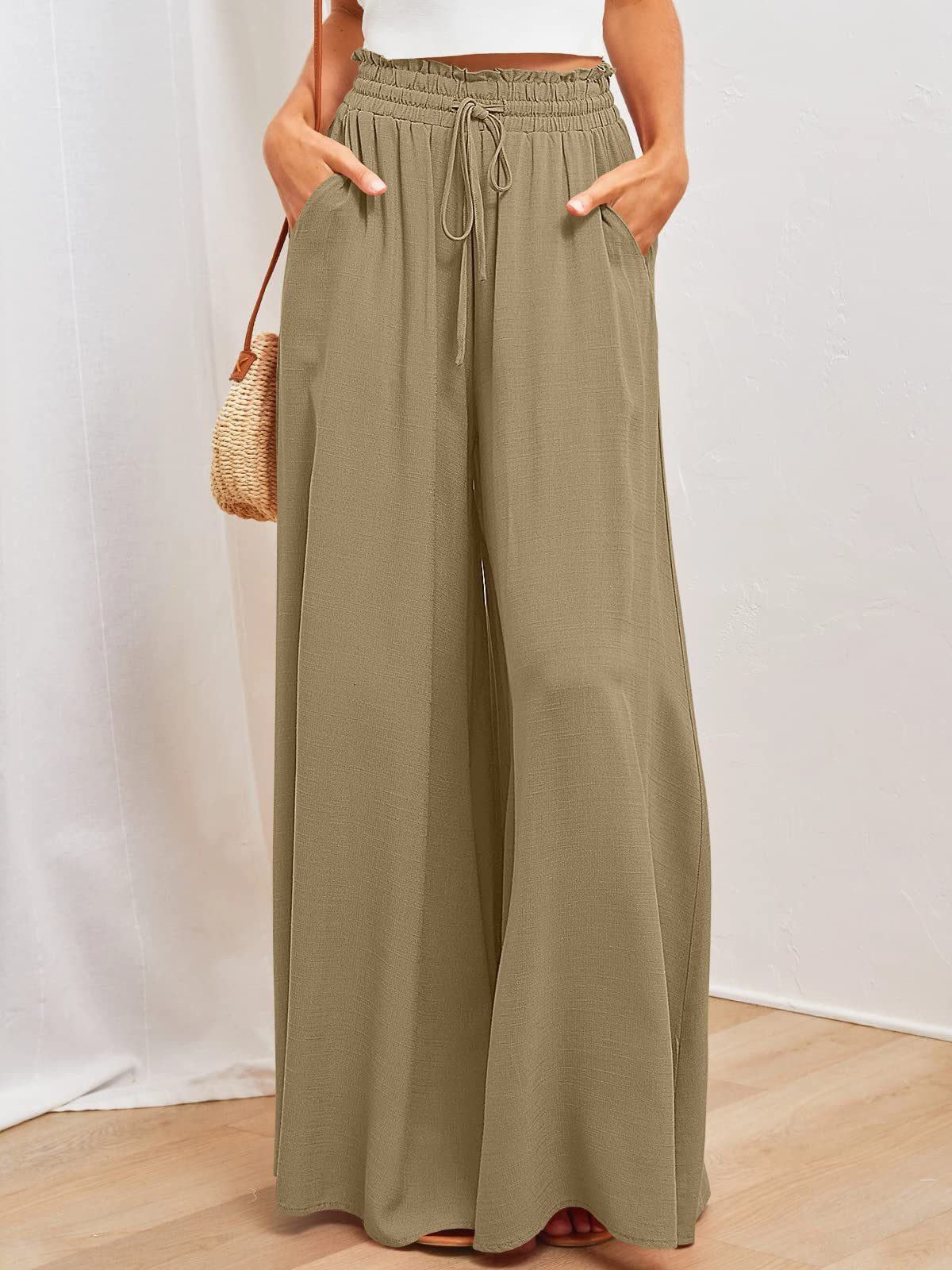 👖 50% OFF NOW! ✨ Solid-Color Wide-Leg High-Waisted Pants – Cotton Blend, Loose Fit & Adjustable Drawstring 🌿