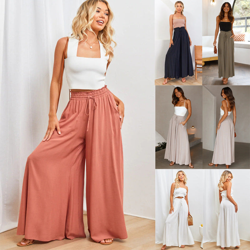 👖 50% OFF NOW! ✨ Solid-Color Wide-Leg High-Waisted Pants – Cotton Blend, Loose Fit & Adjustable Drawstring 🌿
