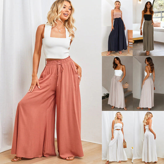 👖 50% OFF NOW! ✨ Solid-Color Wide-Leg High-Waisted Pants – Cotton Blend, Loose Fit & Adjustable Drawstring 🌿