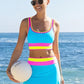 ⏳🔥50% OFF & Free Shipping🔥 ⏰Color Block Patchwork Nylon Sporty 3-Piece Bikini Set - High Waisted & Tummy Control Swimsuit👙🌈