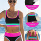 ⏳🔥50% OFF & Free Shipping🔥 ⏰Color Block Patchwork Nylon Sporty 3-Piece Bikini Set - High Waisted & Tummy Control Swimsuit👙🌈