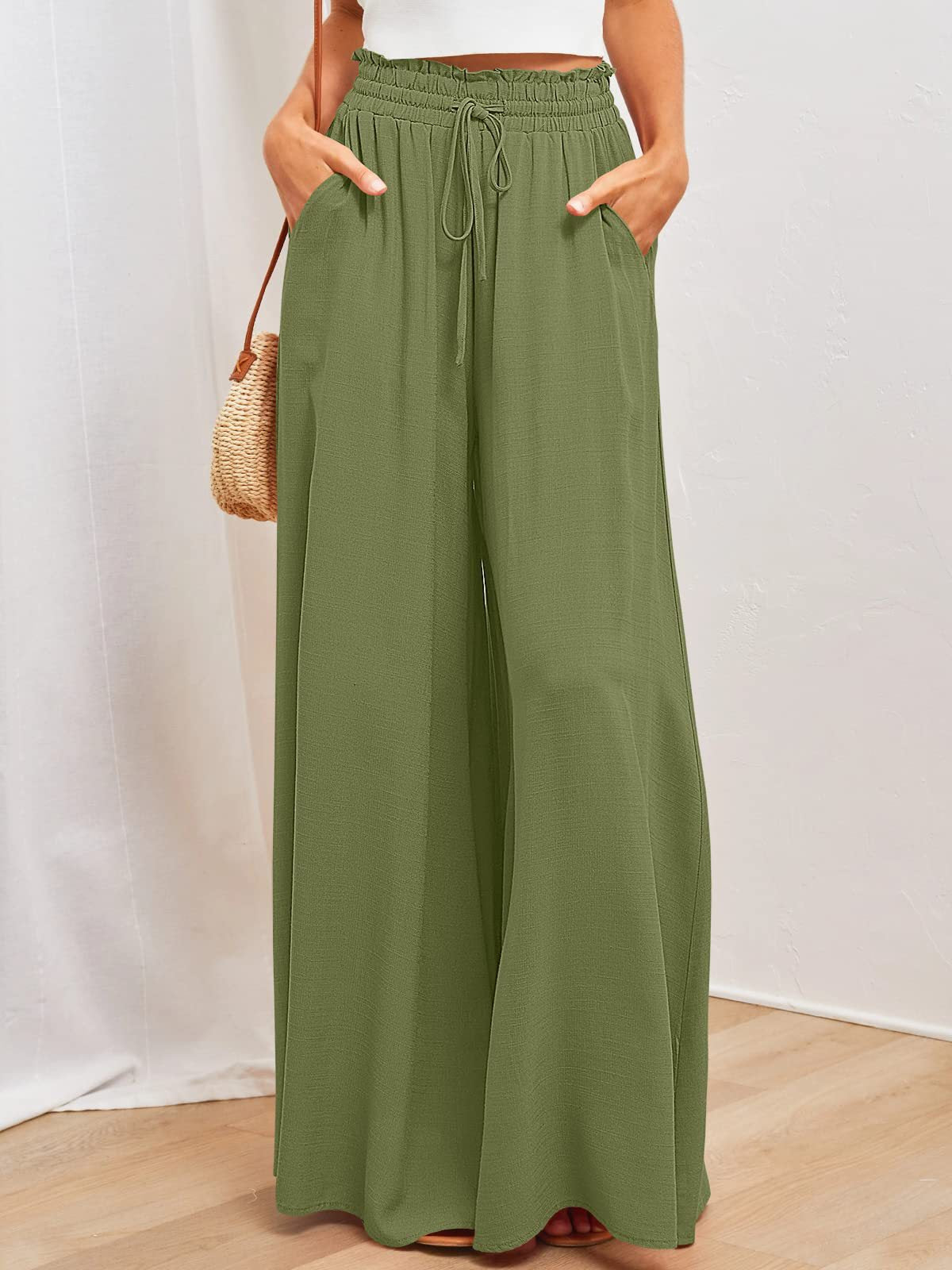 👖 50% OFF NOW! ✨ Solid-Color Wide-Leg High-Waisted Pants – Cotton Blend, Loose Fit & Adjustable Drawstring 🌿