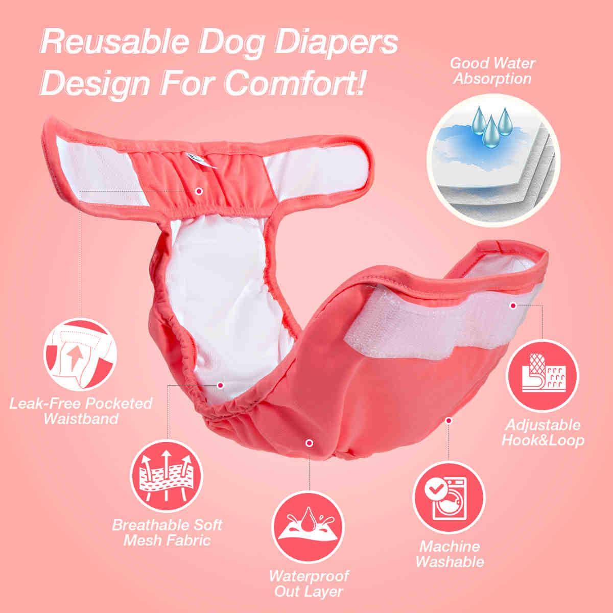 🐾   🐶Washable Pet Diapers for Female Male Dogs, Reusable Doggy Diapers