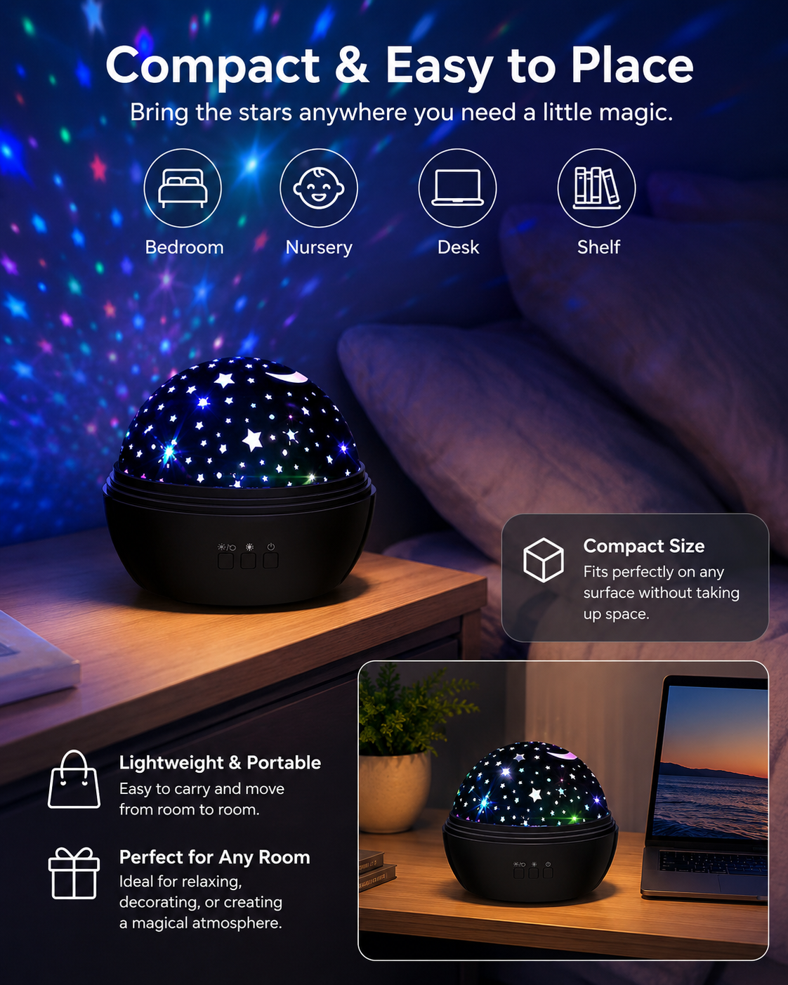 🌌 50% OFF NOW! ⭐ 2-in-1 Rotating Star Projector Night Light – Soothing starry projection, calming colors & rotating effect – Perfect for kids’ rooms & relaxation 🌙