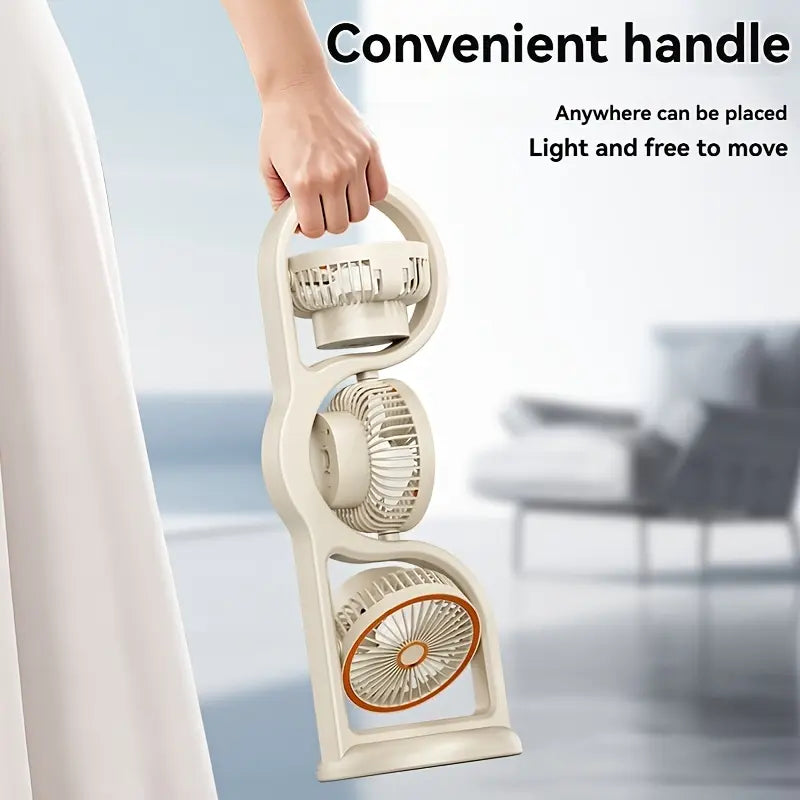 3-Head USB Desk Fan, 720° Air Circulation Cooling Fan with 5-Speed Wind, Ultra-Quiet for Bedroom/Office/Camping, Portable Rechargeable Battery Mini Air Cooler, Perfect Thanksgiving/Christmas/Halloween Gift for Home Travel, Rechargeable Personal Fan