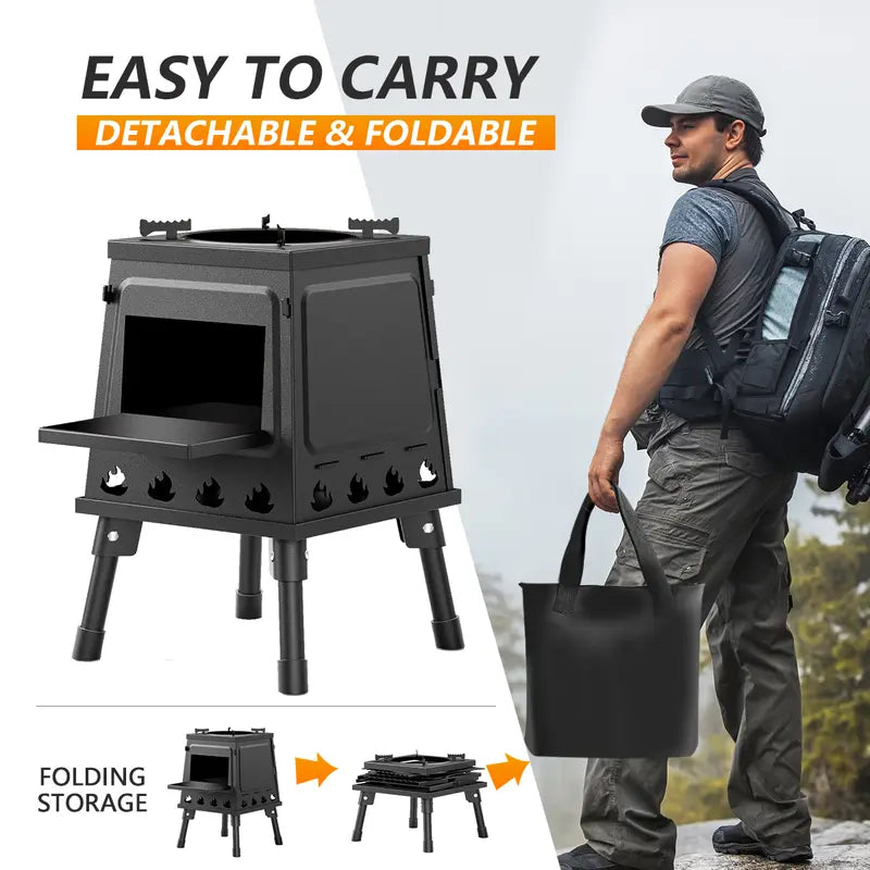 🔥Portable Wood Burning Rocket Stove | 16 Vent Holes Efficient Burn | Outdoor Wood Stove | Foldable Camping Cooker