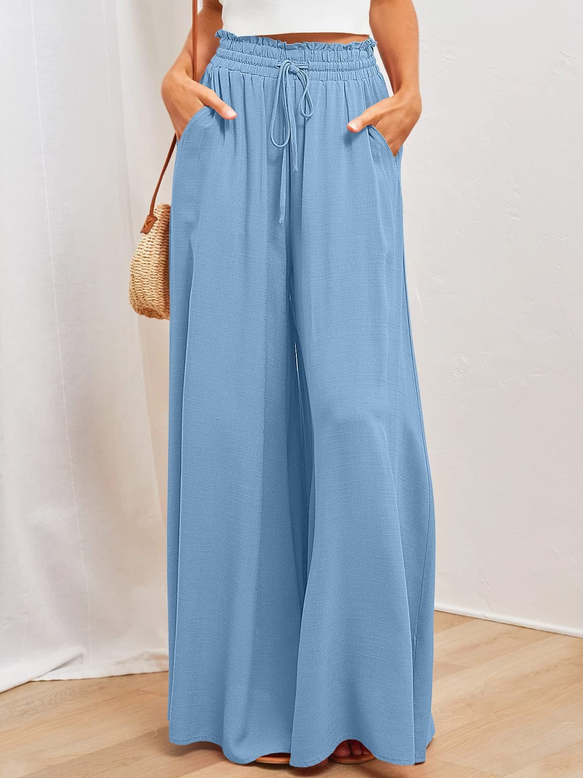👖 50% OFF NOW! ✨ Solid-Color Wide-Leg High-Waisted Pants – Cotton Blend, Loose Fit & Adjustable Drawstring 🌿