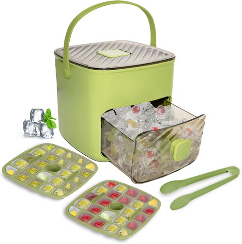 🥳2026 HOT SALE🏖️✅Essential for summer🥤🧊 Ice Cube Maker with Storage – 48 cubes at once, leak‑proof lid. Stackable, saves space. Includes ice scoop & tong.