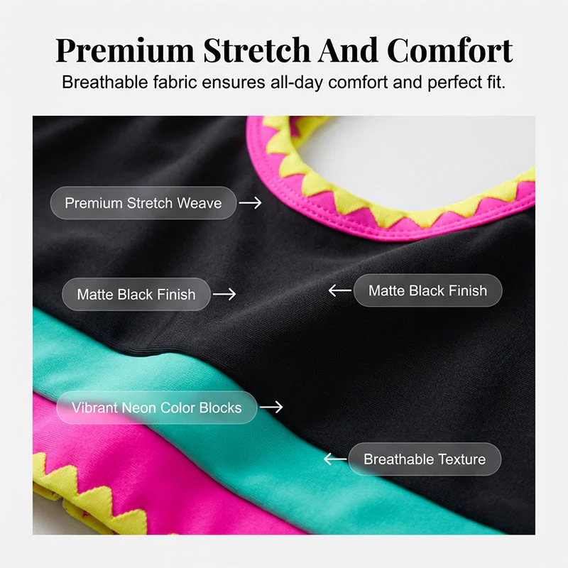 ⏳🔥50% OFF & Free Shipping🔥 ⏰Color Block Patchwork Nylon Sporty 3-Piece Bikini Set - High Waisted & Tummy Control Swimsuit👙🌈