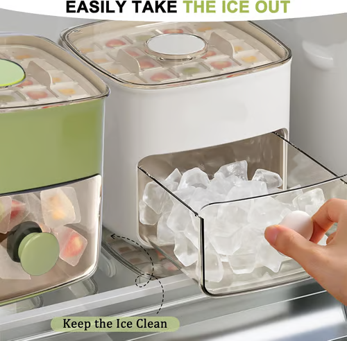 🥳2026 HOT SALE🏖️✅Essential for summer🥤🧊 Ice Cube Maker with Storage – 48 cubes at once, leak‑proof lid. Stackable, saves space. Includes ice scoop & tong.